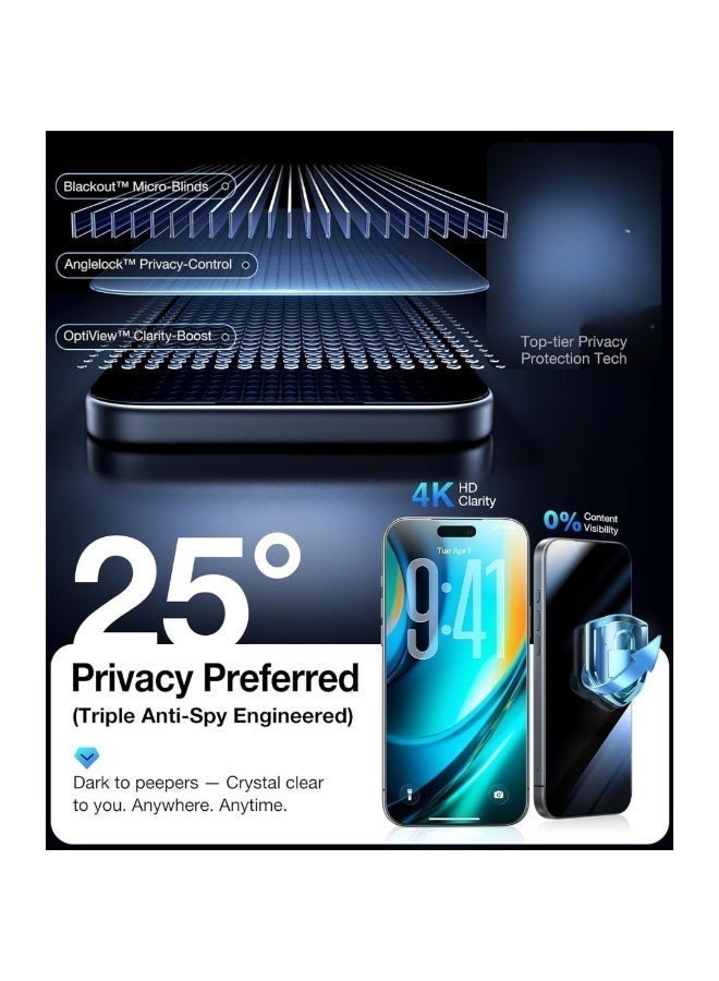 ترينفي واقي شاشة خصوصية لهاتف آيفون 13 برو ماكس - عبوة واحدة - زجاج مقوى بدرجة صلابة 9H، حماية مضادة للتجسس بزاوية 28 درجة تحجب الرؤية الجانبية، يدعم خاصية التعرف على الوجه، أداة تركيب سهلة مرفقة، متوافق مع أغلفة الحماية، مقاوم للخدوش - أسود - Image 3